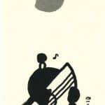 山本峰規子　版画　3032月と琵琶と音符