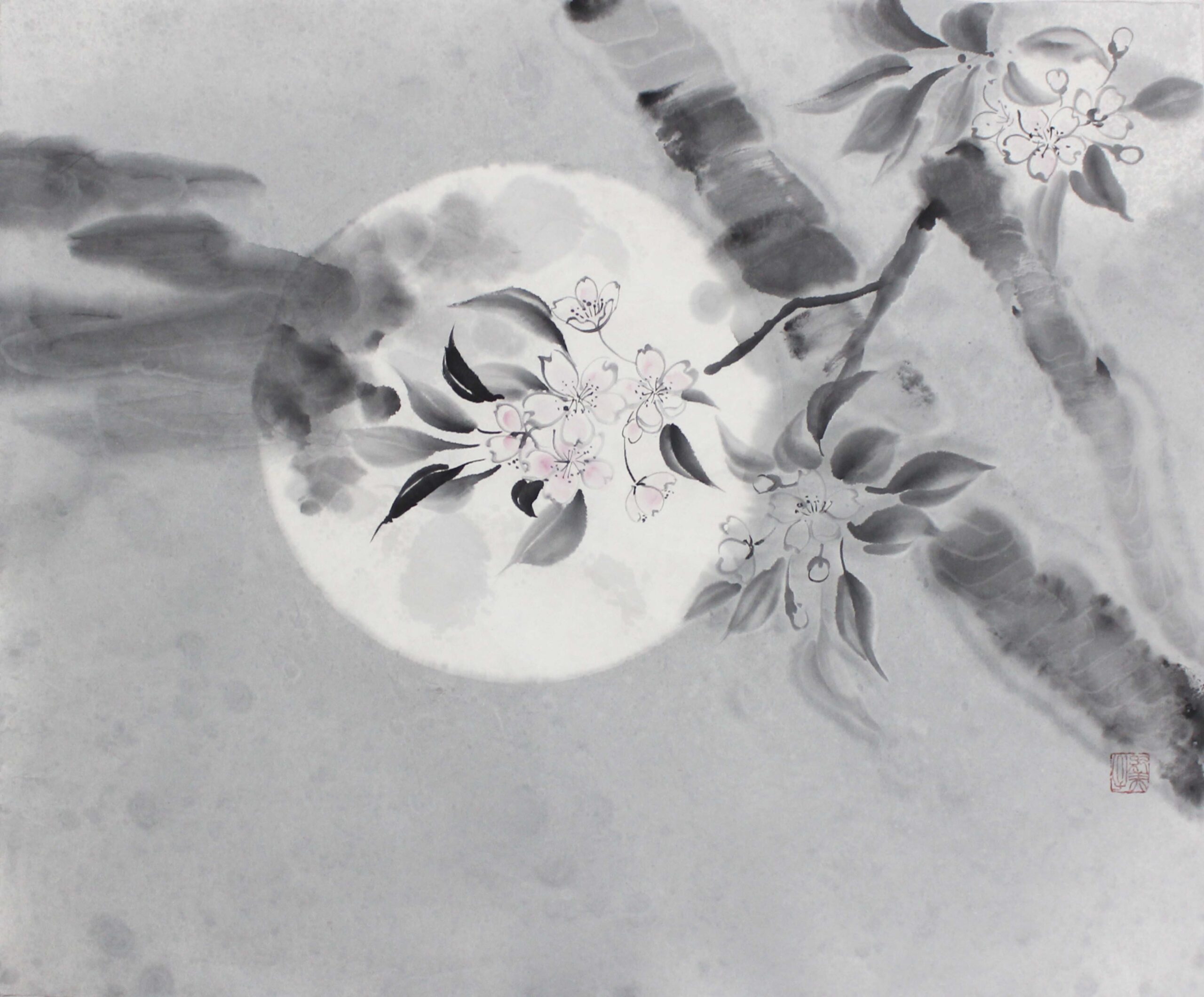 桜の花 水墨画 掛軸2本セット 楽しい水墨画体験-桜の花を描いてみよう-…2019年3月16日(土)【終了